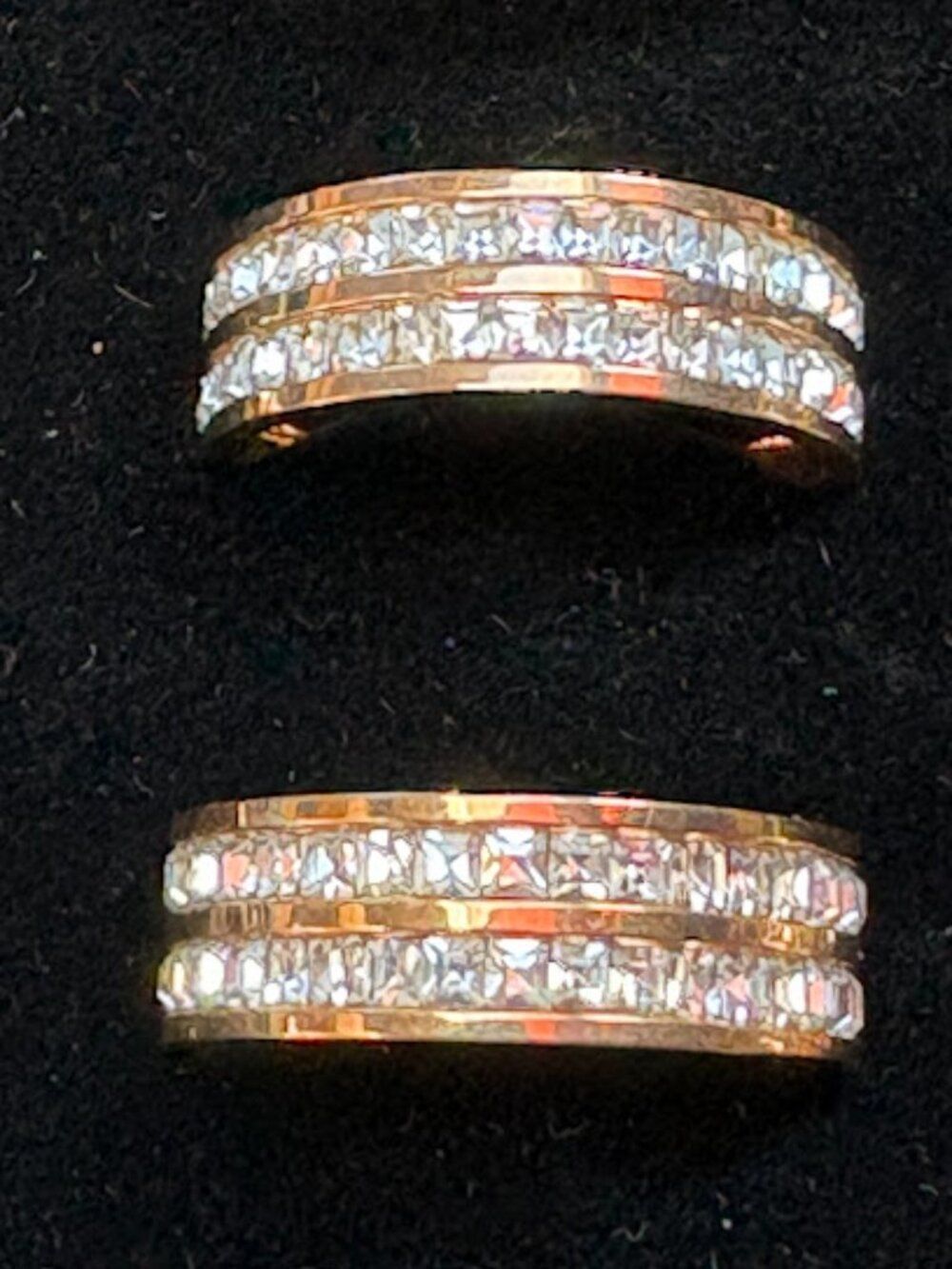 Titanium Steel Inlay Fuax Diamond Rings - Picture 6 of 6